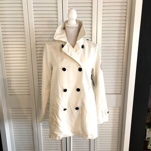 Sebago White Double Breasted Trench Coat Heavyweight 100% Cotton Size Medium